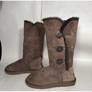 UGG Bailey Button Triplet II Boots Womens Size 8 Chocolate Brown Suede Tall Y2K